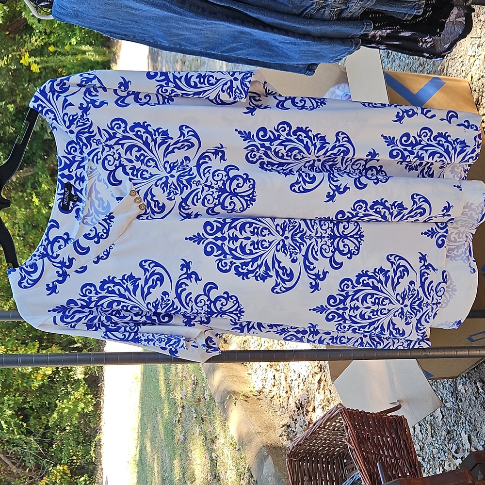 Blue and White Patterned Women's Top